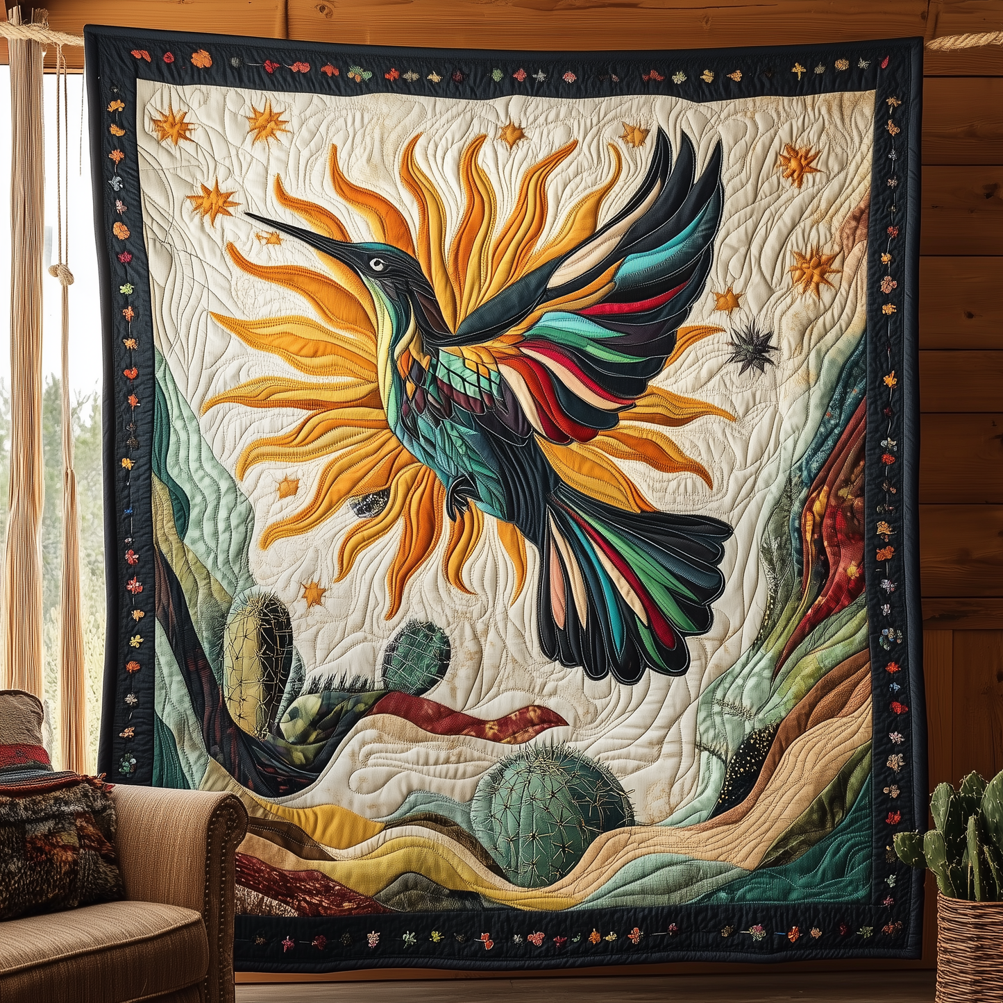 Cactus Hummingbird Quilted Blanket GFTOHD2013