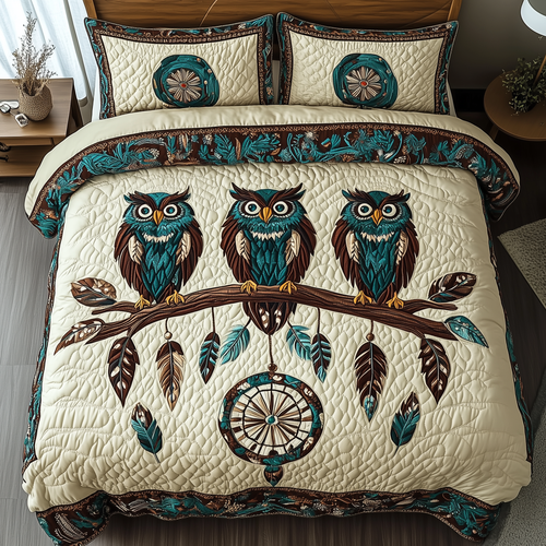 Dreamcatcher Owl Haven 3-Piece Quilted Bedding Set GFTOHD2071