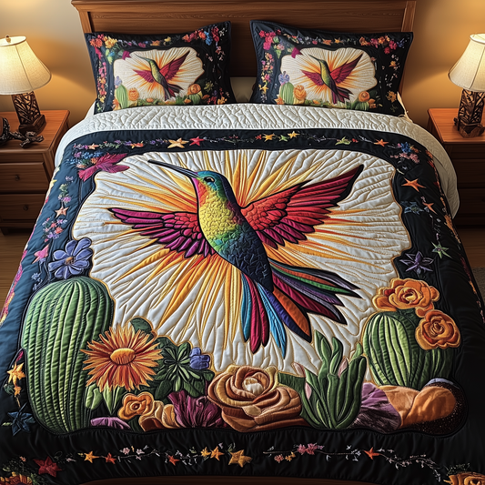 Hummingbird Desert Bloom 3-Piece Quilted Bedding Set GFTOHD2079