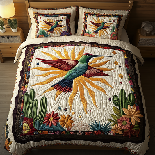 Hummingbird Color Trail 3-Piece Quilted Bedding Set GFTOHD2085