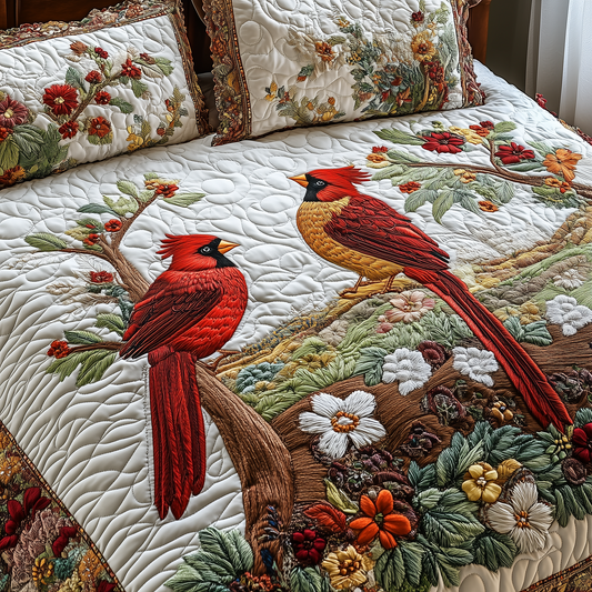 Cardinal Love Dance 3-Piece Quilted Bedding Set GFTOHD2174