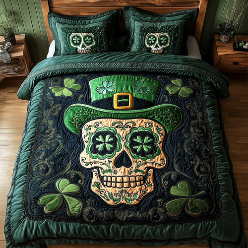 Shamrock Skull Spirit 3-Piece Quilted Bedding Set GFTOHD2390