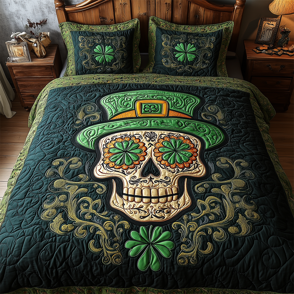 Irish Skull Clover 3-Piece Quilted Bedding Set GFTOHD2391