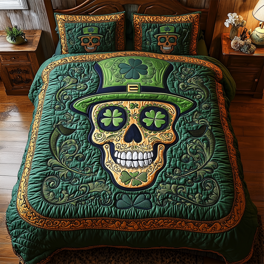 Emerald Skull Grin 3-Piece Quilted Bedding Set GFTOHD2394