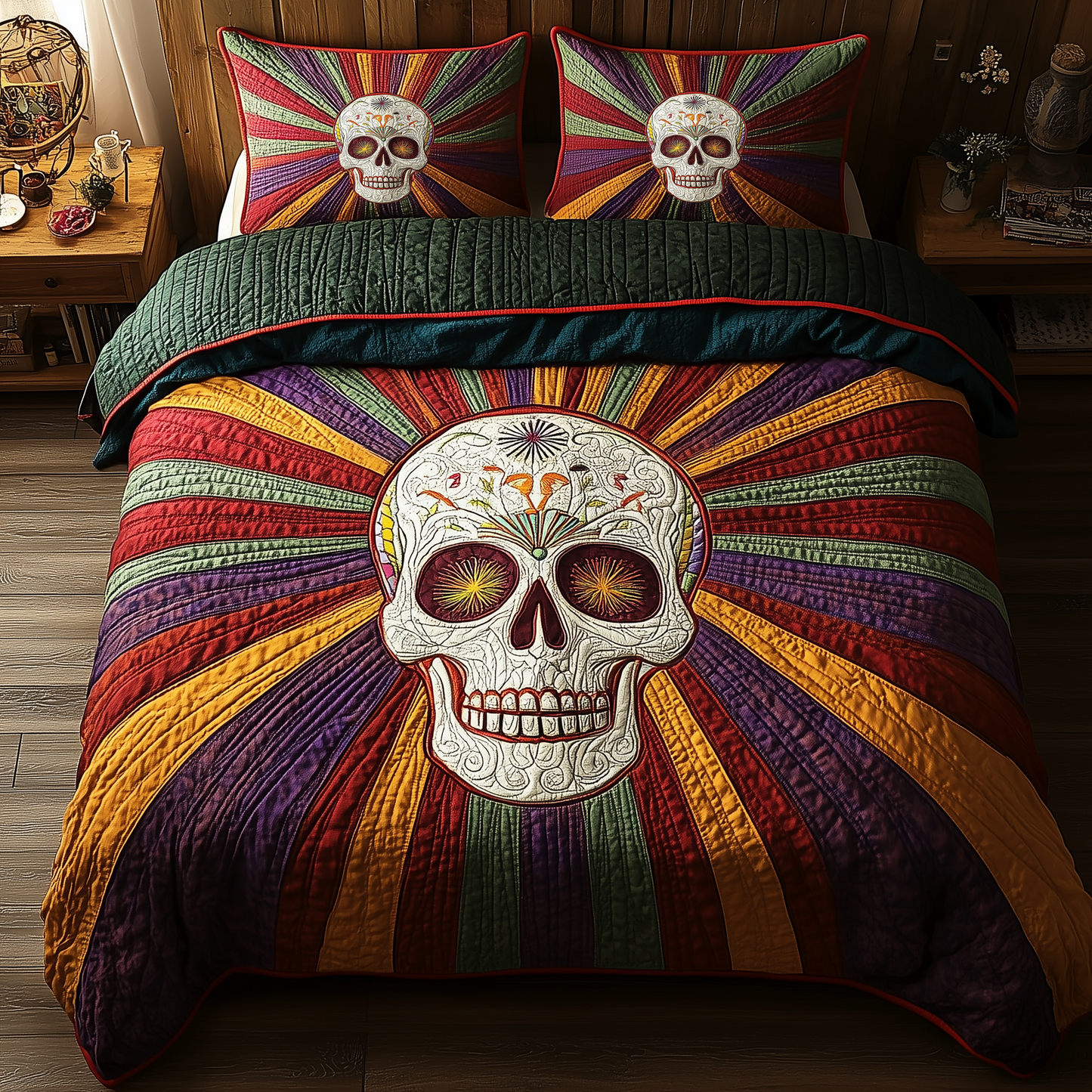 Sunshine Skull 3-Piece Quilted Bedding Set GFTOHD2770