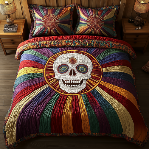 Vibrant Sunshine Skull 3-Piece Quilted Bedding Set GFTOHD2796