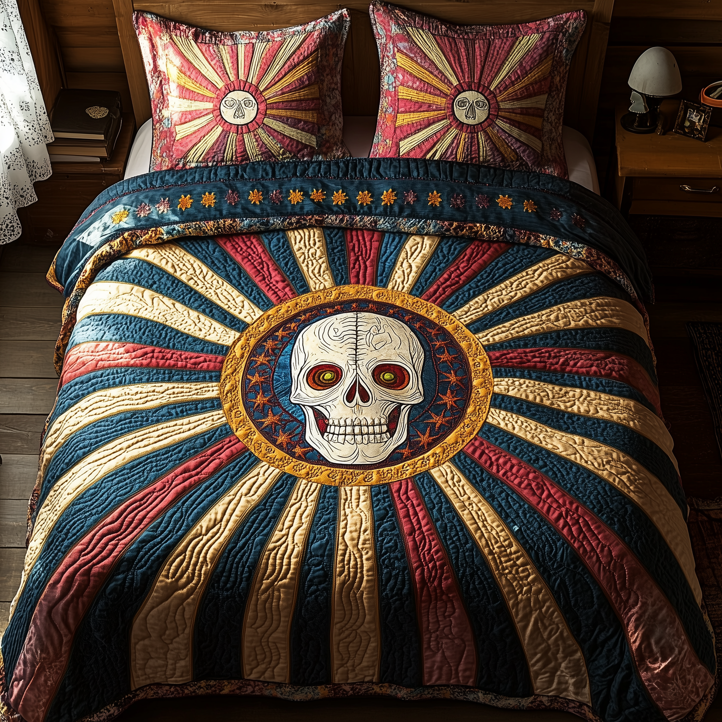 Vibrant Sunshine Skull 3-Piece Quilted Bedding Set GFTOHD2797