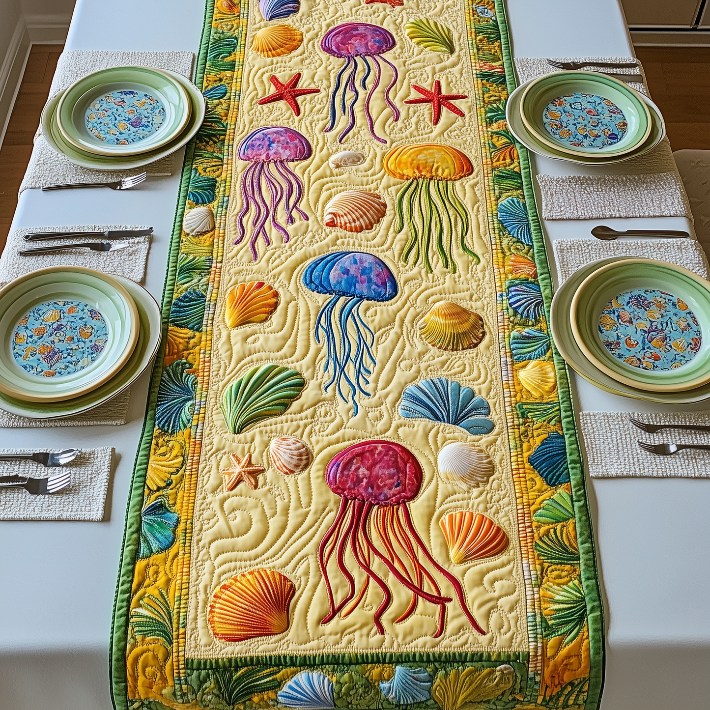 Jellyfish Haven Quilted Table Runner GFTOHD2818