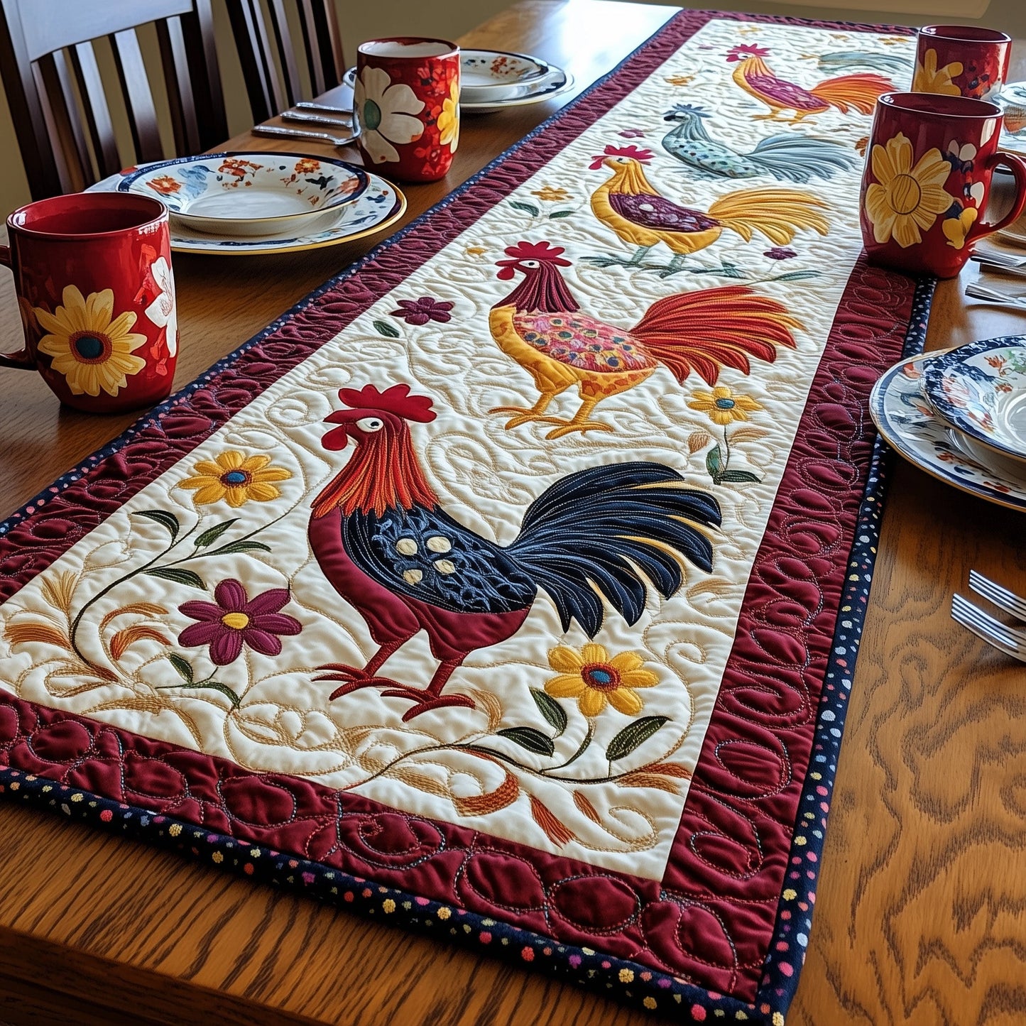 Joyful Chicken Farm Quilted Table Runner GFTOHD2956