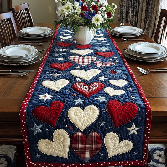 Patriotic Heart Bloom Quilted Table Runner GFTOHD3031