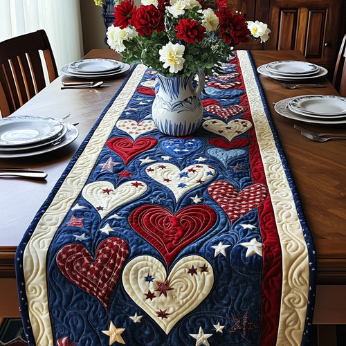 Patriotic Heart Bloom Quilted Table Runner GFTOHD3032