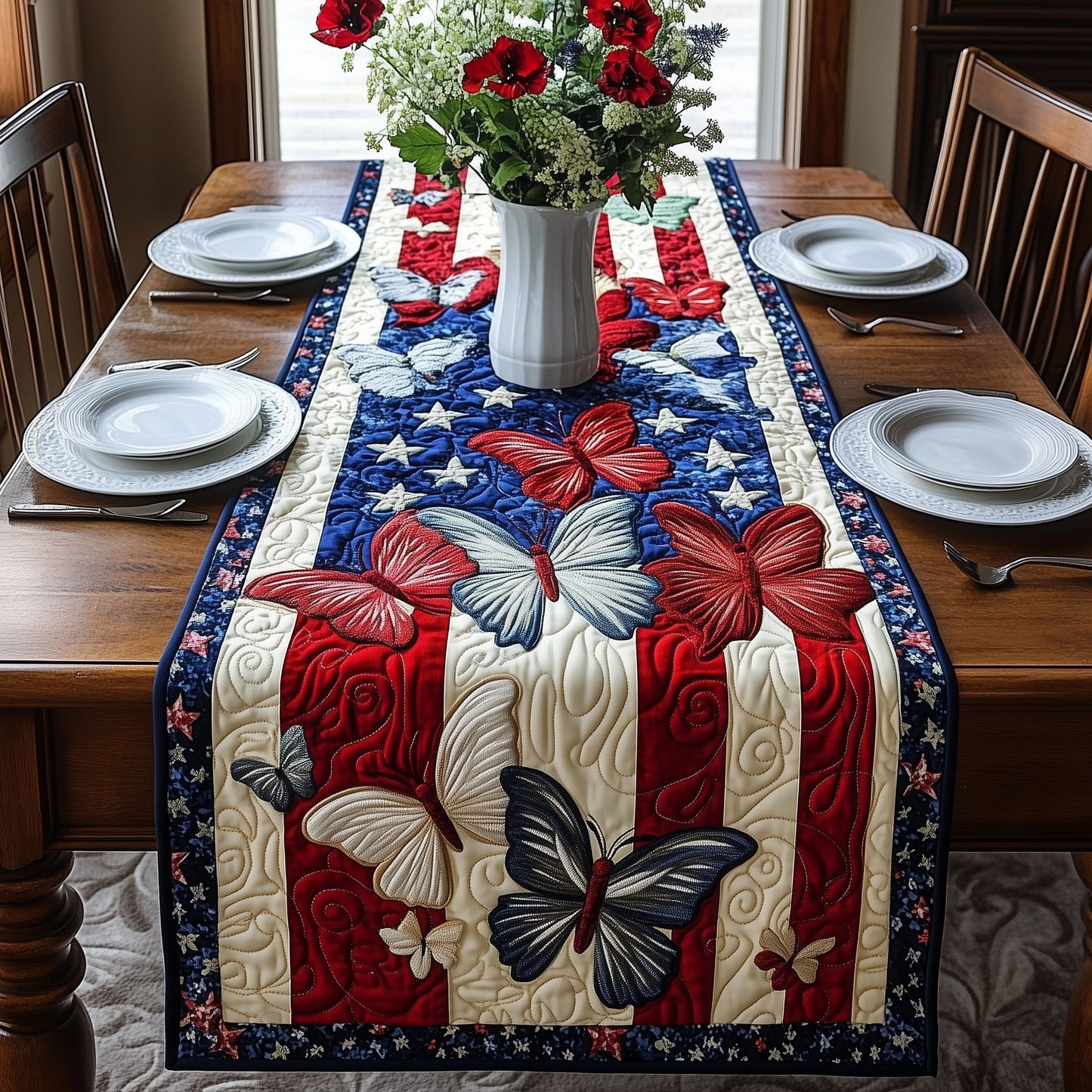 Patriotic Butterfly Quilted Table Runner GFTOHD3035