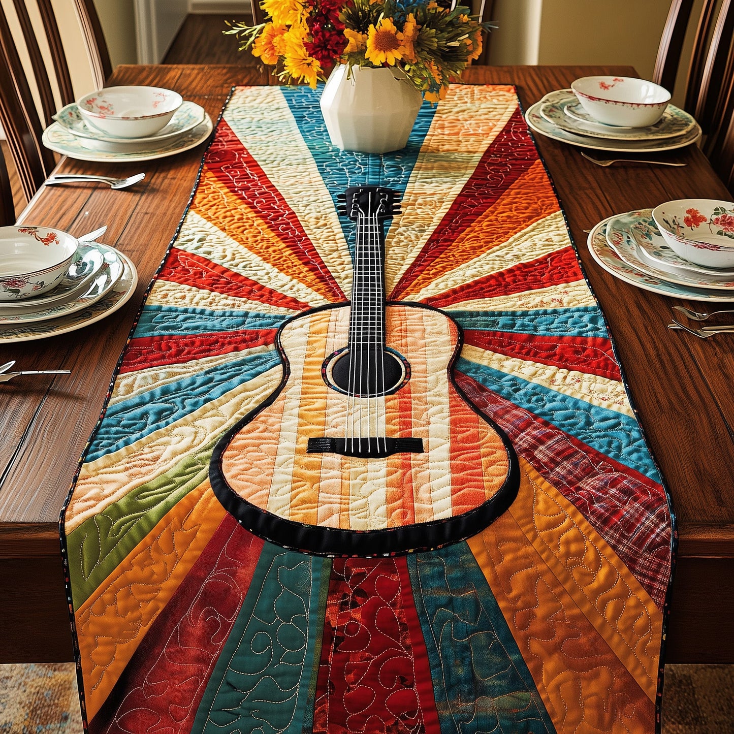 Sunshine Guitar Quilted Table Runner GFTOHD3070