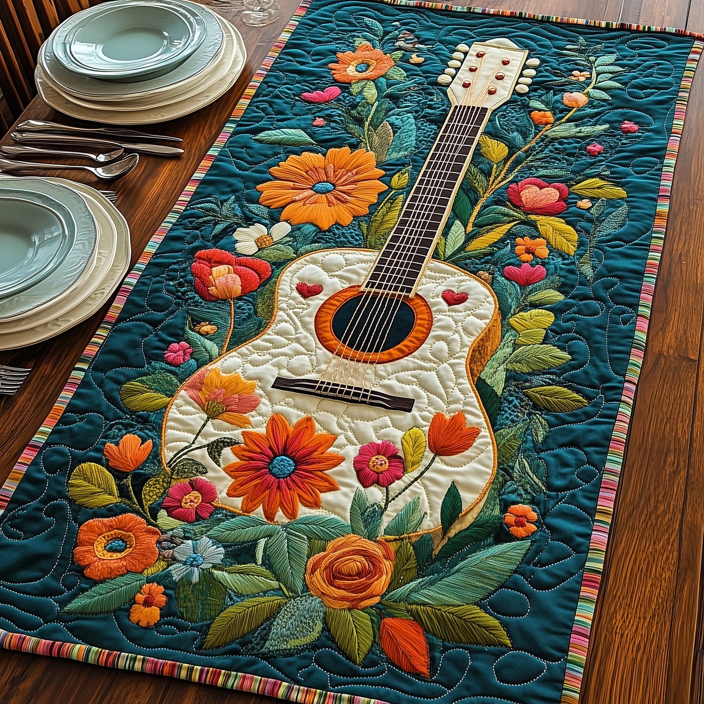 The Floral Symphony Quilted Table Runner GFTOHD3075