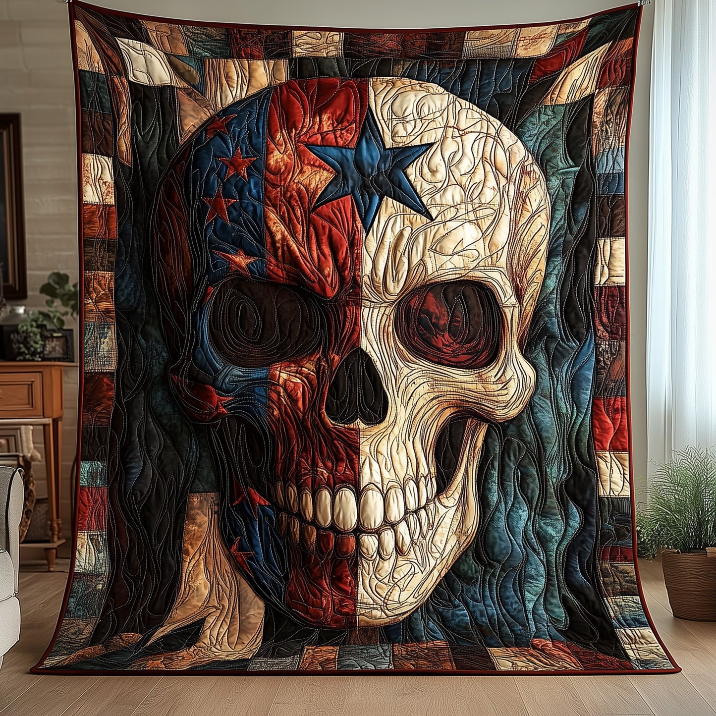 Patriotic Skull Quilted Blanket GFTOHD3088