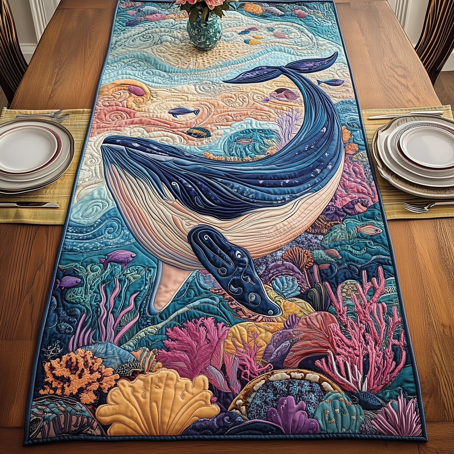 Majestic  Whale Quilted Table Runner GFTOHD3154