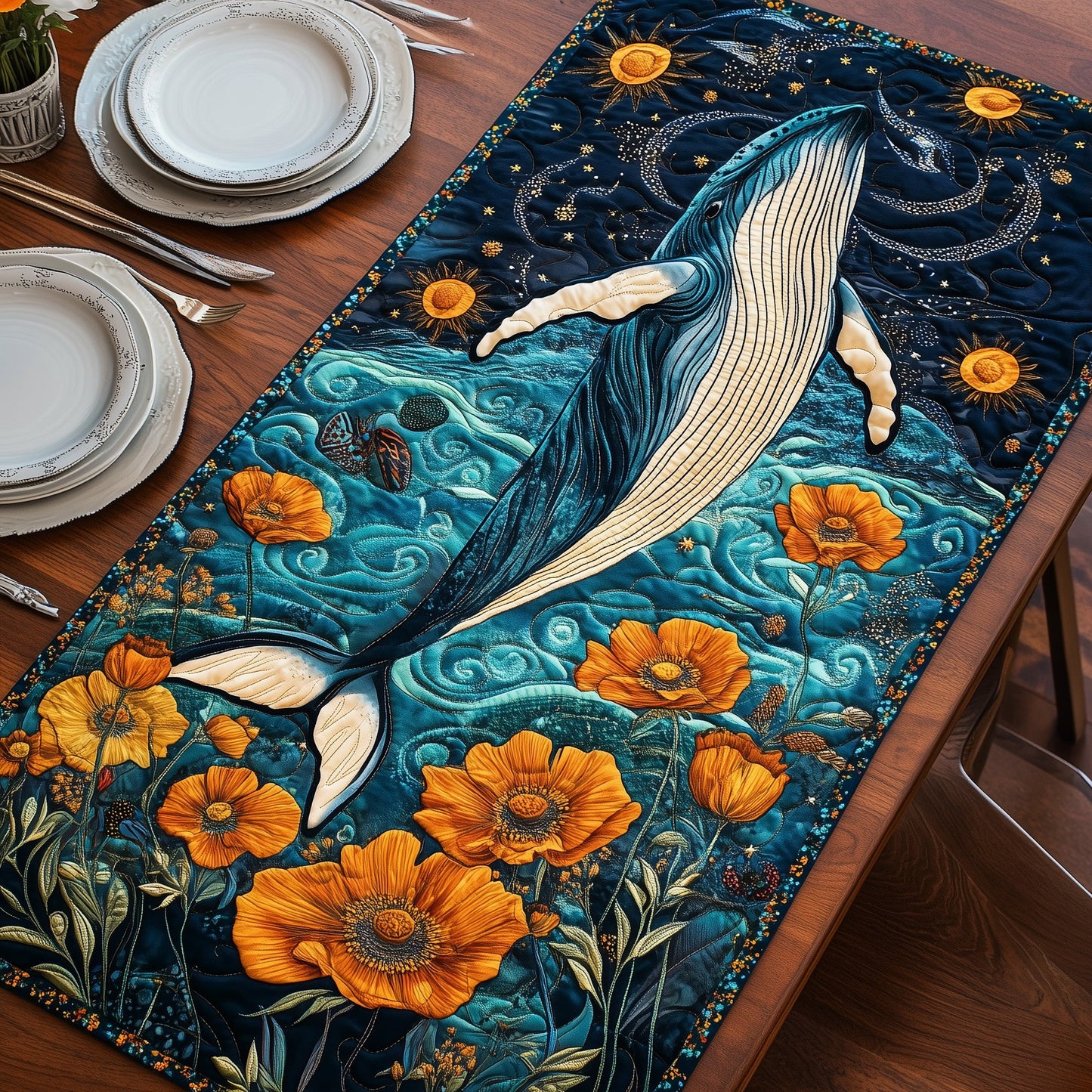 Majestic  Whale Quilted Table Runner GFTOHD3156