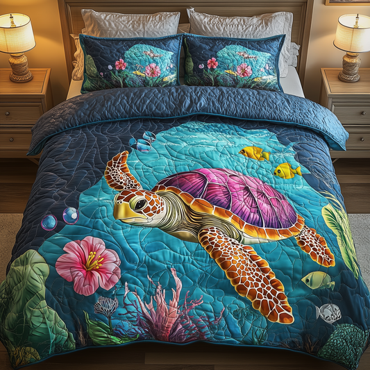 Ocean Turtle 3 - Piece Quilted Bedding Set GFTOHD347