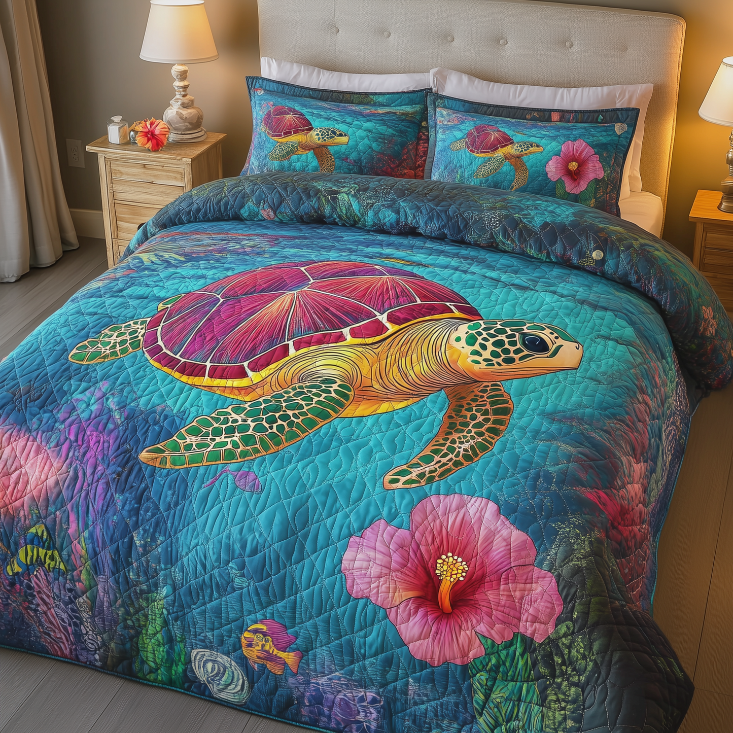 Ocean Turtle 3 - Piece Quilted Bedding Set GFTOHD349