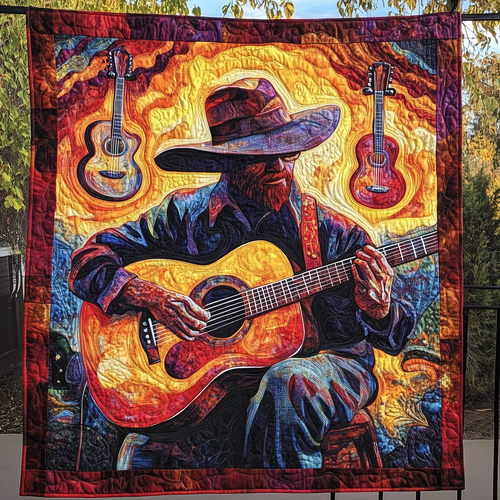 Guitarist Vibrant Melodies Quilted Blanket GFTOHD356