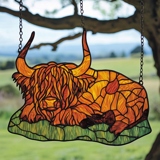 Highland Cow Spirit Stained Glass Suncatcher GFTOHD3896