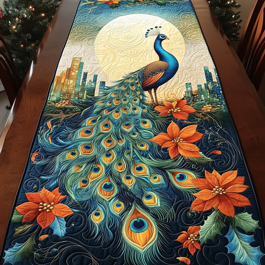 Moonlight Peacock Blossom Quilted Table Runner GFTOHD432