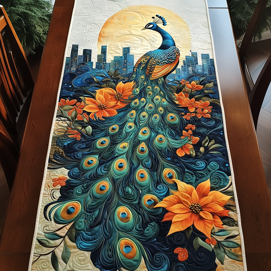 Moonlight Peacock Blossom Quilted Table Runner GFTOHD433