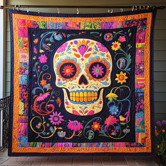 Floral Sugar Skull Quilted Blanket GFTOHD535