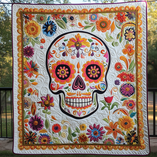 Floral Sugar Skull Quilted Blanket GFTOHD537