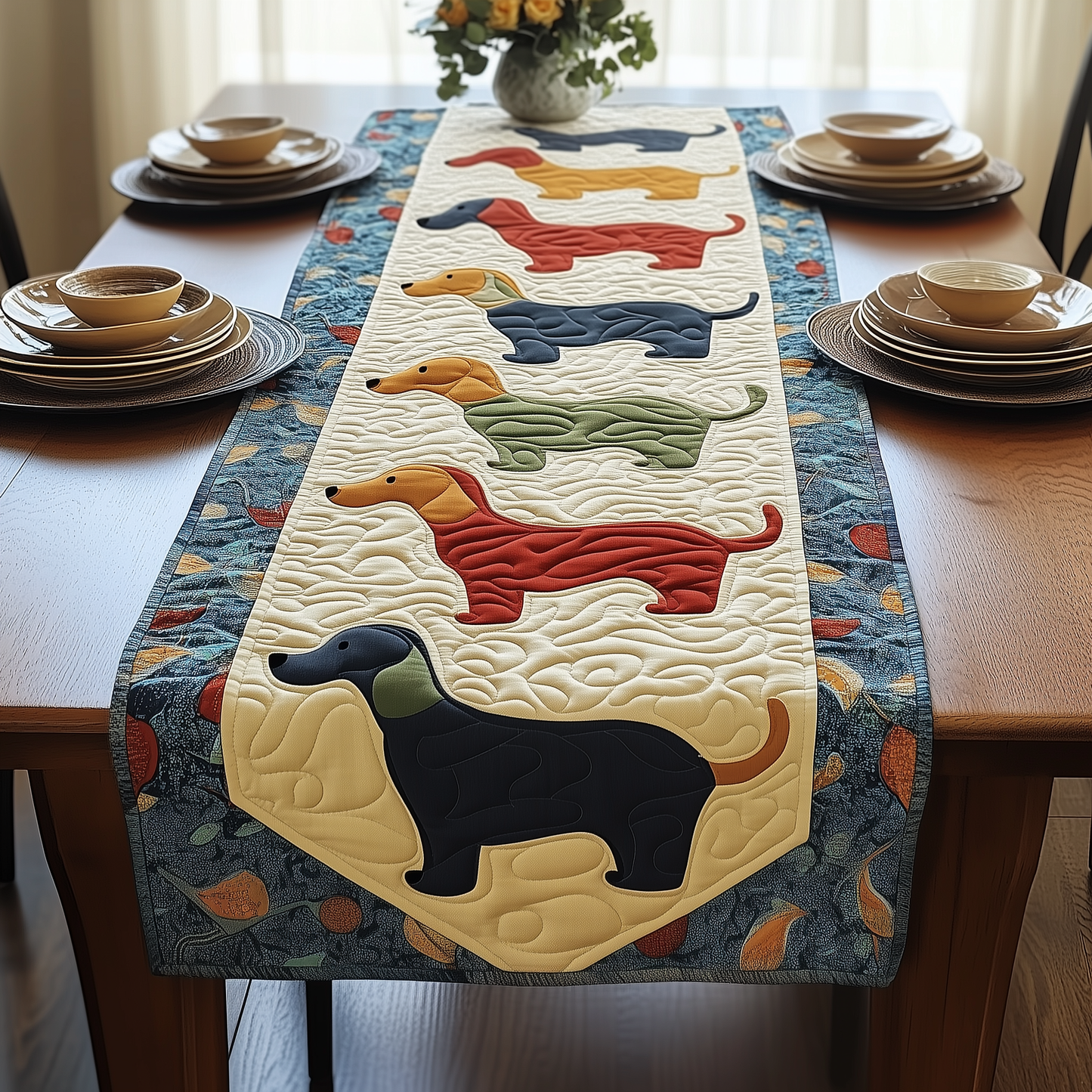 Colorful Dachshund Quilted Table Runner GFTOHD613