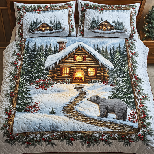 Peaceful Snow Cabin 3-Piece Quilted Bedding Set GFTOHD704