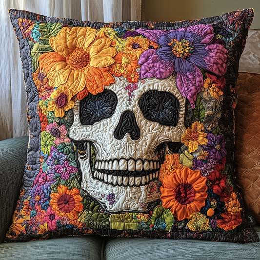 Skull Floral Quilted Pillow Case GFTOHD797