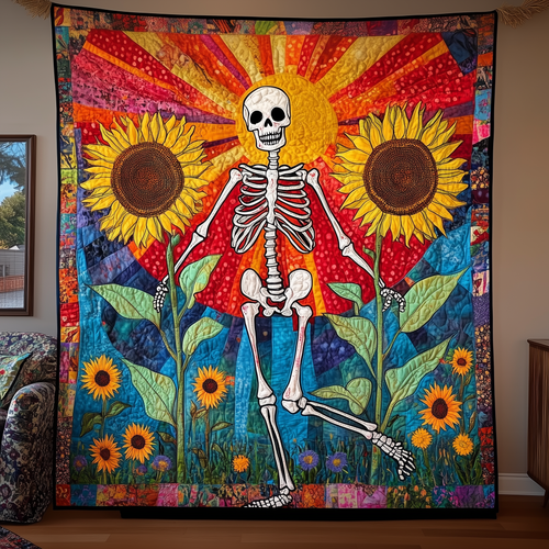 Sunflower Dancing Skeleton Quilted Blanket GFTOHD805