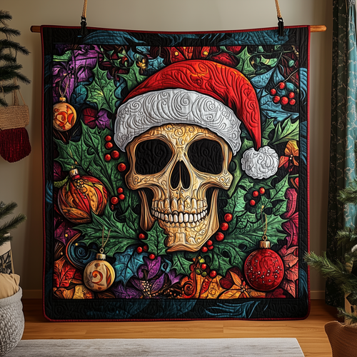 Festive Santa Skull Quilted Blanket GFTOHD832