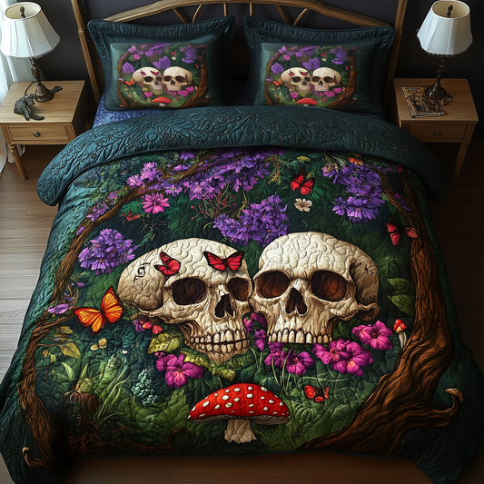 Dreamland Couple Skull 3-Piece Quilted Bedding Set GFTOHD858