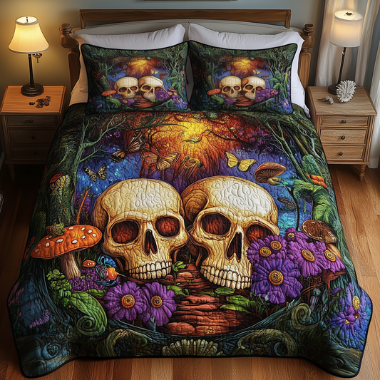 Dreamland Couple Skull 3-Piece Quilted Bedding Set GFTOHD859