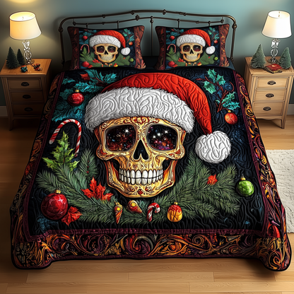 Festive Santa Skull 3-Piece Quilted Bedding Set GFTOHD864