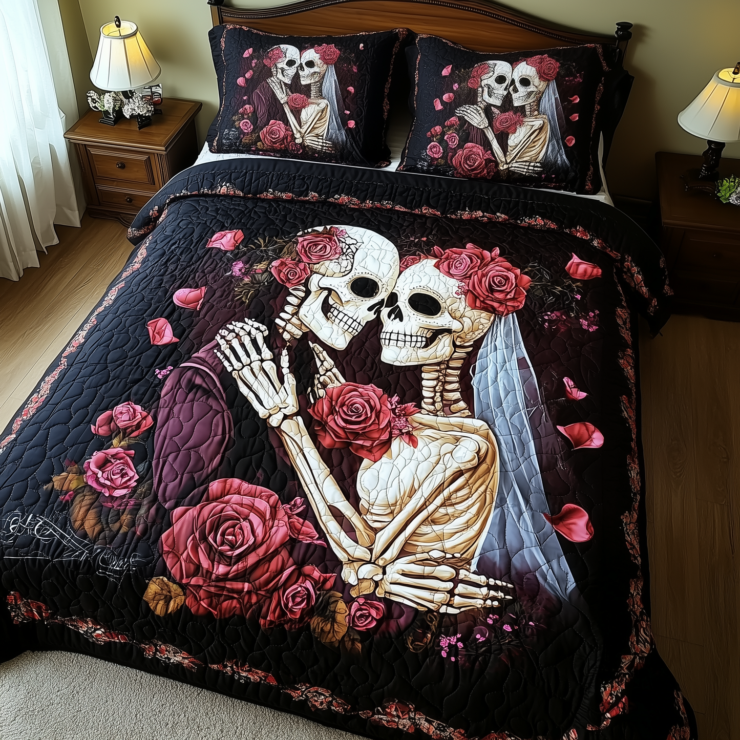 Mystique Skull Couple 3-Piece Quilted Bedding Set GFTOHD897