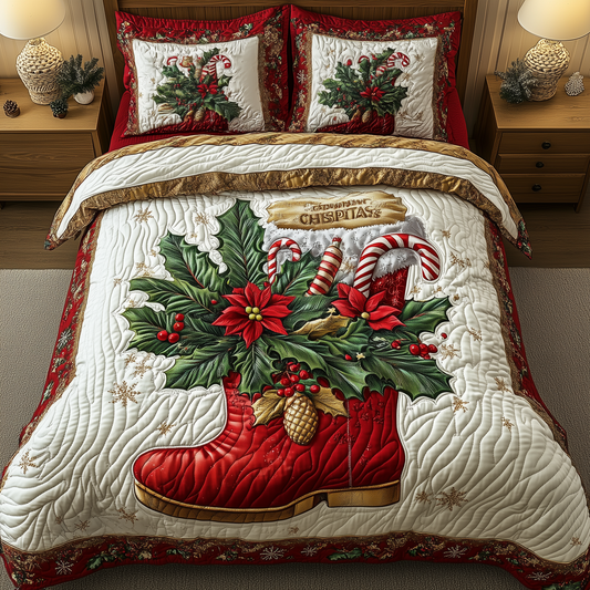 Christmas Santa Boots 3-Piece Quilted Bedding Set GFTOHD984