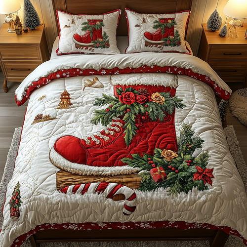 Christmas Santa Boots 3-Piece Quilted Bedding Set GFTOHD988