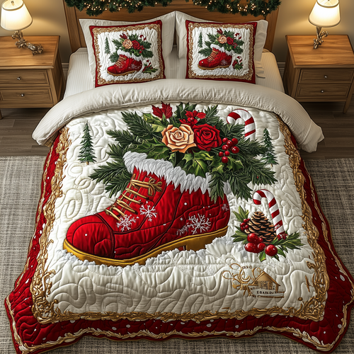 Christmas Santa Boots 3-Piece Quilted Bedding Set GFTOHD990