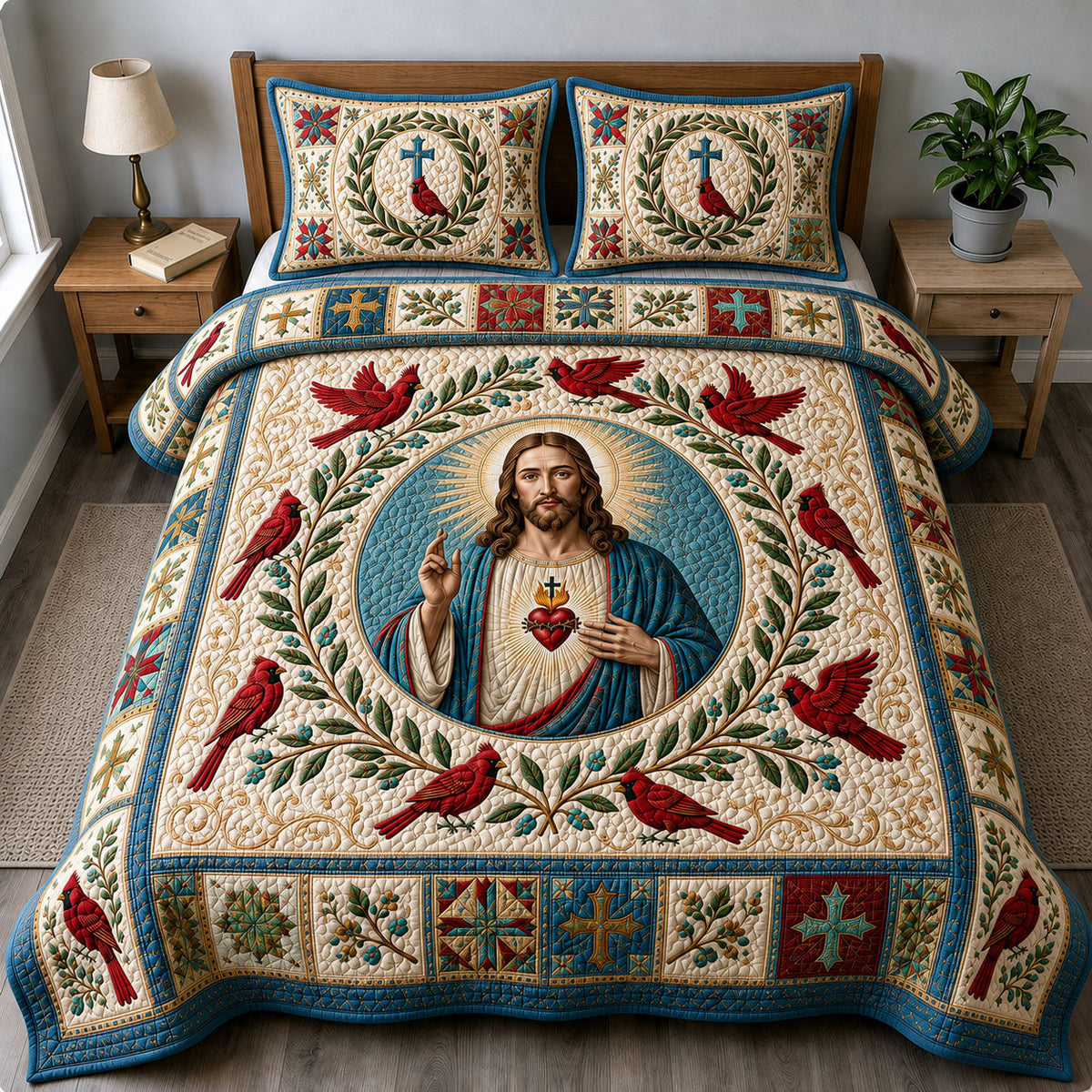 Sacred Heart Cardinals 3-Piece Quilted Bedding Set GFTOHNL2800