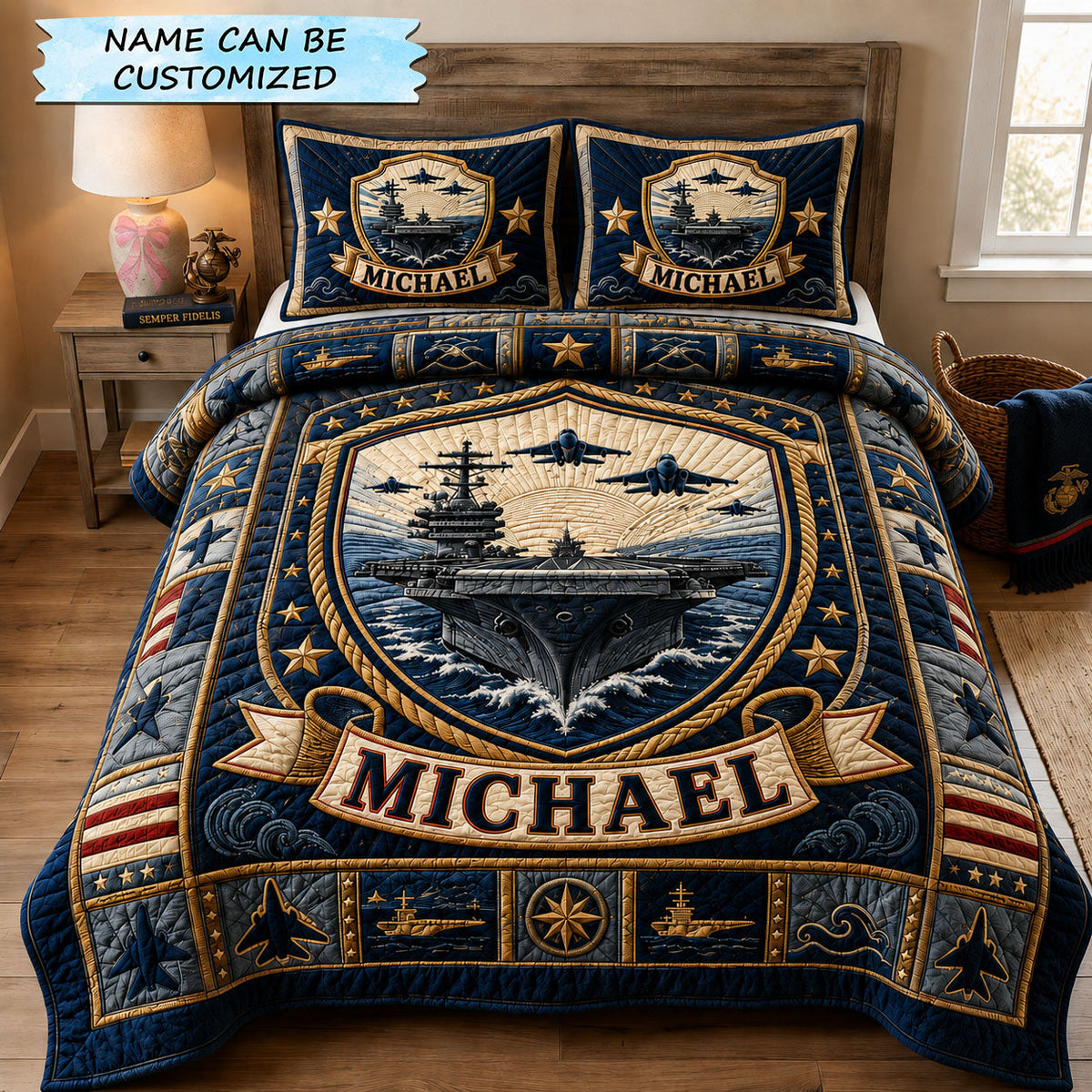 Navy Carrier Honor 3-Piece Quilted Bedding Set QTCUZ GFTOHNL2862