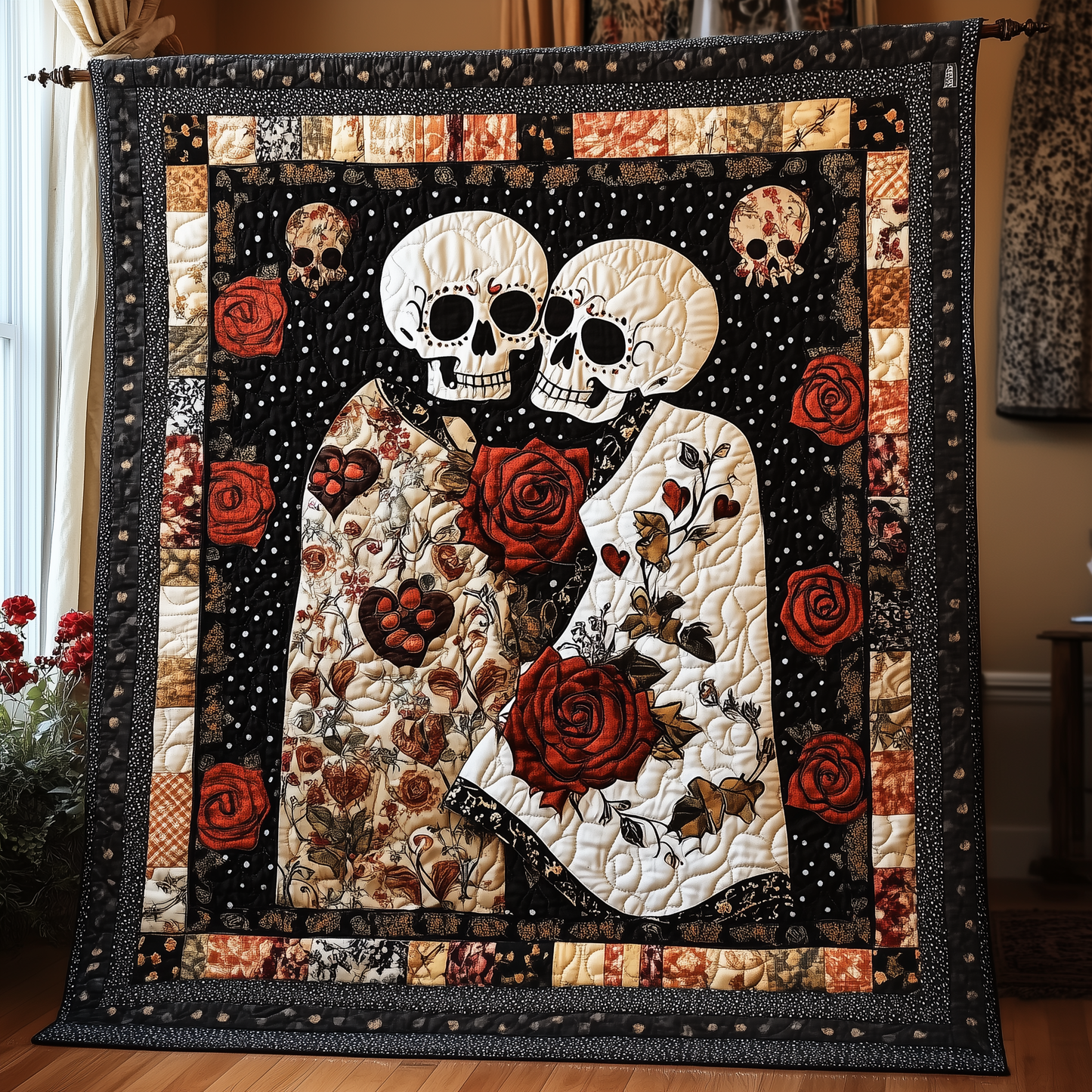 Happy Skull Couple Quilted Blanket GFTONL1106