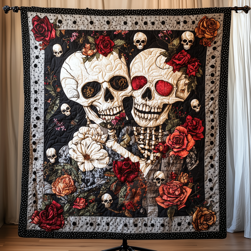 Happy Skull Couple Quilted Blanket GFTONL1107