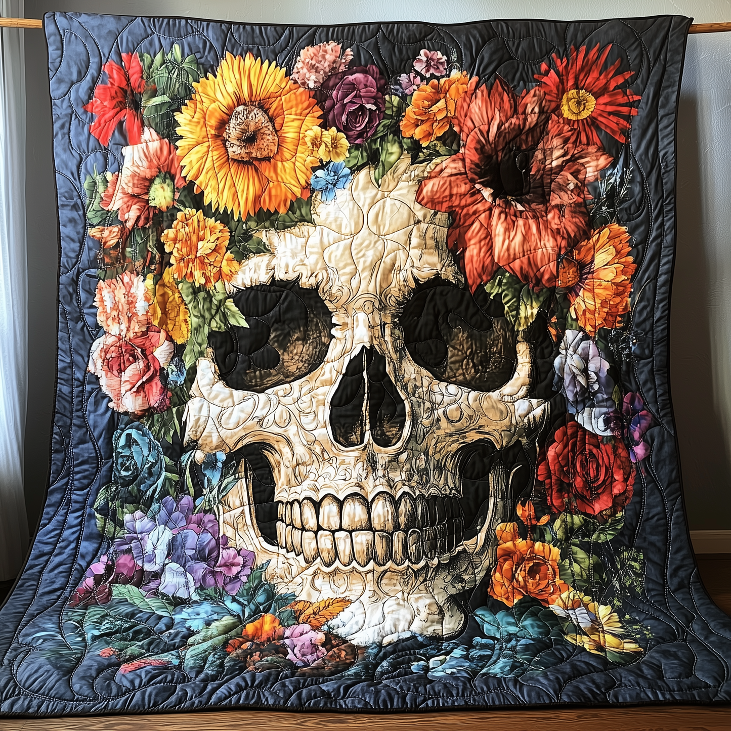 Floral Skull Quilted Blanket GFTONL1112