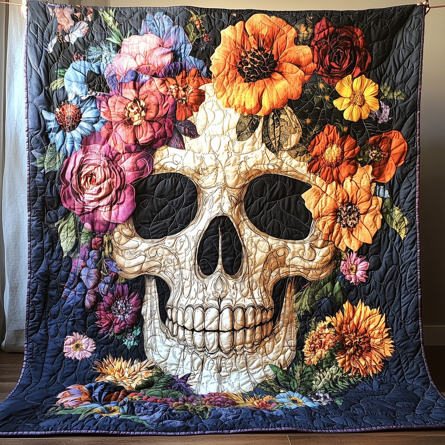 Floral Skull Quilted Blanket GFTONL1117