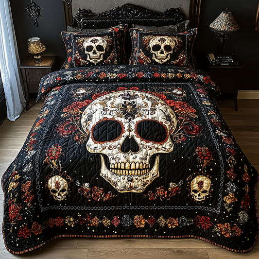 Vintage Skull 3-Piece Quilted Bedding Set GFTONL1153