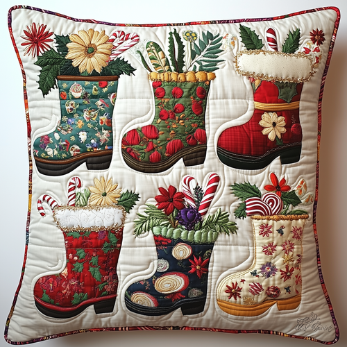 Christmas Santa Boot Quilted Pillow Case GFTONL1235