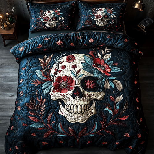 Cyan Vintage Skull 3-Piece Quilted Bedding Set GFTONL1351